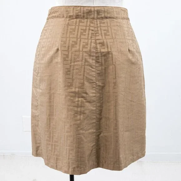 Fendi 6 Reversible Leather FF Logo Print Skirt Tan Vintage NWOT - Picture 8 of 16